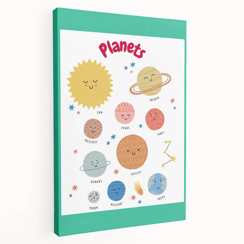 Planets Learning Wall Art - Kids Educational Solar System Poster