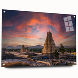 Large abstract wall art of an Indian scenery in vibrant colors on acrylic glass, suitable for bedroom or dining room decor.