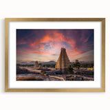 Extra large abstract art print of an Indian scenery in gold frame, with textured details, ideal for living room decor.