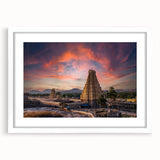 Abstract art print of an Indian landscape in muted earth tones on a framed white mat, ideal for dining room decor.