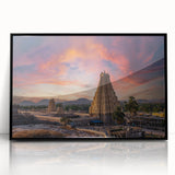 Large abstract wall art depicting a stylized Indian landscape in muted earth tones on a framed acrylic panel.