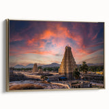 Framed canvas featuring a vintage-style Indian landscape in muted gold and black tones, suitable for bedroom decor.