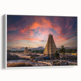 Vintage poster art of a colorful Indian scenery on a large framed canvas, ideal for living room decor.