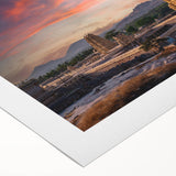 Art deco poster of an Indian scenery in muted earth tones on rolled canvas, suitable for dining room decor.