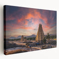 Large art depicting an Indian landscape in vibrant earth tones on stretched canvas, ideal for kitchen wall art.