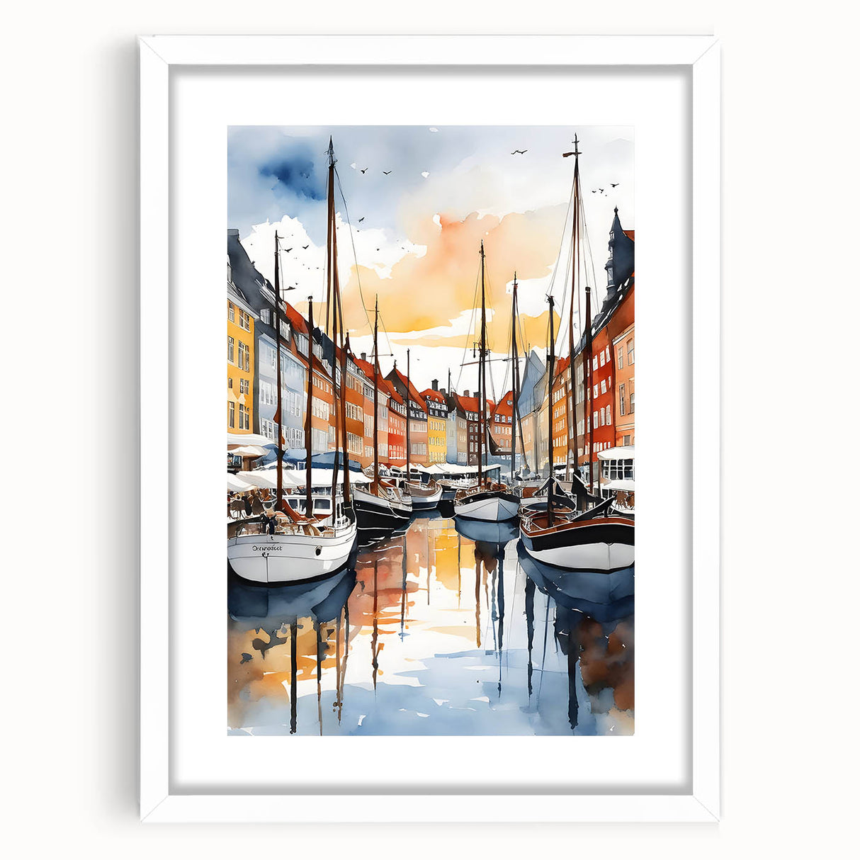 Textured abstract art print depicting a serene European landscape in muted earth tones, framed with a white mat.