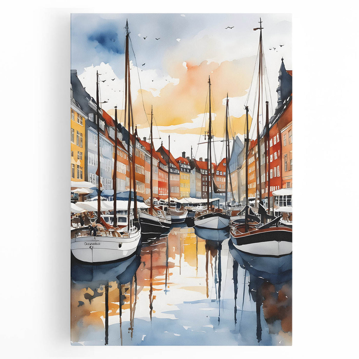 Black and white photograph of a European cityscape on stretched canvas, ideal for kitchen wall art.