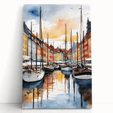 Black and white photo of a European cityscape on stretched canvas, suited for kitchen wall art.
