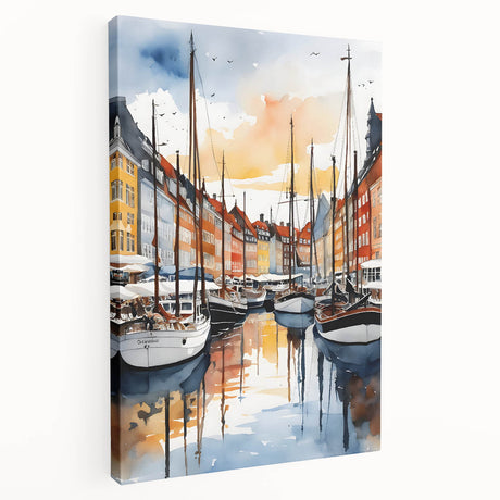 European Denmark scenery on large stretched canvas with muted earthy tones, suitable for kitchen wall art.