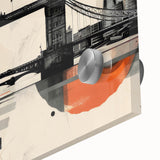 Large abstract depiction of London's skyline in muted earth tones on acrylic glass, ideal for dining room art.