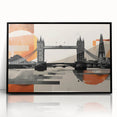 Large abstract wall art depicting the London skyline in muted black and gray tones, framed in acrylic.