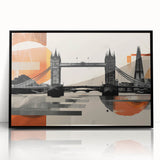 Large abstract wall art depicting the London skyline in muted black and gray tones, framed in acrylic.