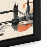 Extra large black wall art featuring a textured London skyline in vibrant colors on framed canvas.