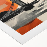 Art deco poster of London skyline in muted sepia tones on rolled canvas, suitable for dining room wall art.