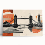 Black and white stretched canvas of the London skyline, ideal for kitchen wall art.