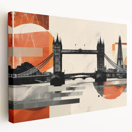 Large canvas print of the London skyline in muted gray and blue tones, ideal for kitchen wall decor.