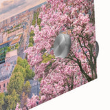 Large abstract depiction of Paris in muted earth tones on acrylic glass.