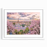 Textured abstract art print of Paris scenery in muted earth tones on a framed white mat, ideal for bedroom art.