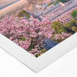 Art deco poster of Paris skyline in muted gray and blue tones on rolled canvas, suitable for dining room wall art.