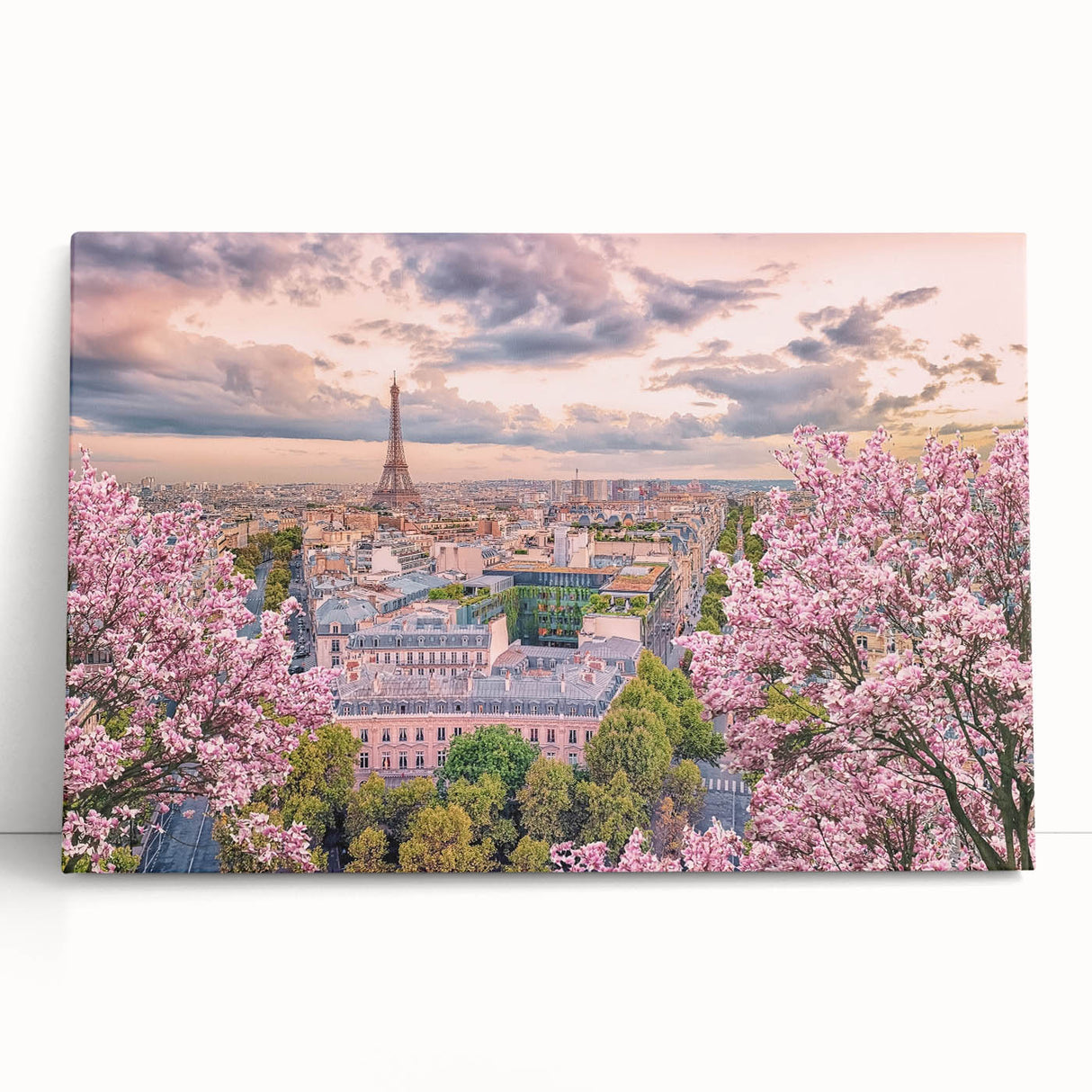 Black and white stretched canvas of Paris scenery, ideal for kitchen art with large format.