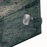 Mid-century modernist style large abstract art print of a European landscape in muted earth tones on acrylic glass.