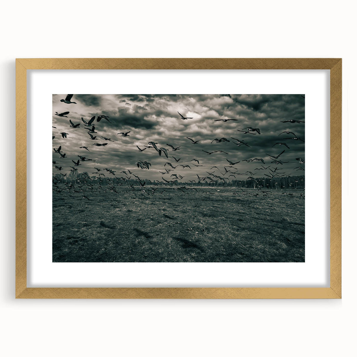 Abstract art print of a European landscape in muted earth tones on a framed canvas, ideal for dining room decor.
