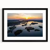 Colorful abstract art print of a European scenery in Lithuania, with vibrant hues on a large framed canvas.