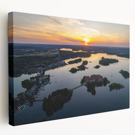 Lithuanian landscape on large stretched canvas with muted green and blue tones, suitable for kitchen wall art.