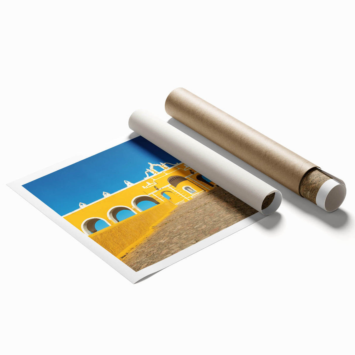 Extra large rolled print of Yucatan scenery with vibrant floral elements, ideal for classy bathroom wall art.