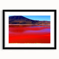 Extra large abstract art print of a colorful Bolivian landscape on textured canvas, framed in black.