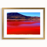 Abstract art print of a Bolivian landscape in textured gold tones on a large framed canvas, suitable for living room decor.