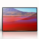 Large abstract wall art depicting a Bolivian landscape in muted earth tones on a framed acrylic.