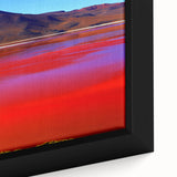 Framed canvas of a textured, colorful Bolivian landscape in black, ideal for extra large living room wall art.