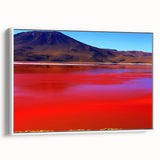 Framed canvas of a vintage-style Bolivian landscape painting with colorful art on a black background.