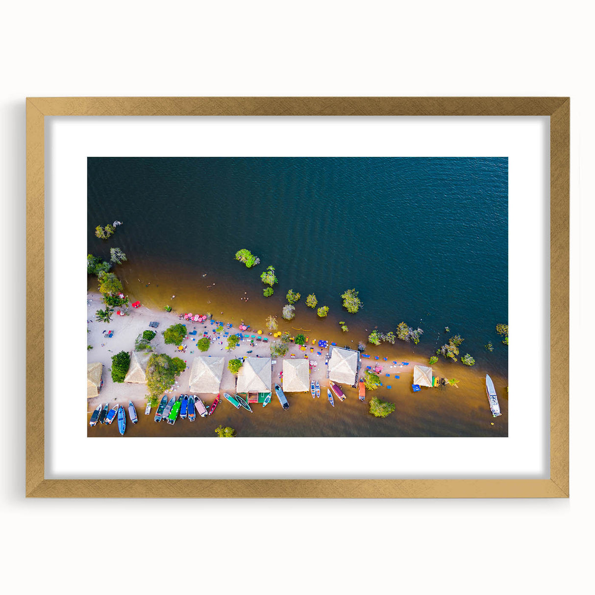 Extra large abstract art print of a textured Brazilian landscape in gold frame, ideal for living room decor.