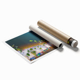 Large rolled print featuring a serene Brazilian landscape with lush greenery and soft blue skies.