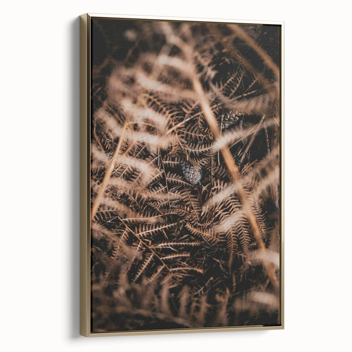 Vintage poster art depicting a fall landscape on framed canvas, with gold and black tones, ideal for bedroom wall decor.