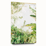 Large abstract wall art on acrylic glass depicting vibrant spring colors, ideal for bedroom or dining room decor.