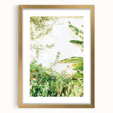 Abstract art print in textured style featuring spring-themed colors on a large canvas with gold frame.