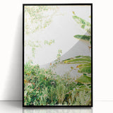 Large abstract wall art depicting spring season in vibrant green and yellow tones, framed in black acrylic.