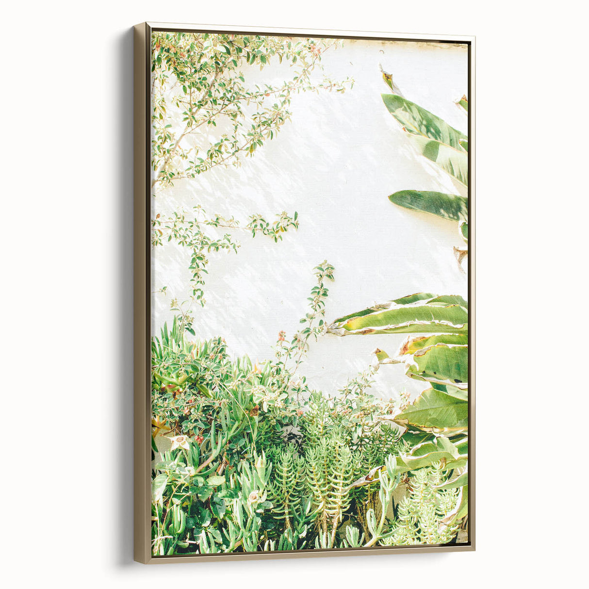 Framed canvas depicting a vintage-style landscape with spring motifs in gold and black, ideal for bedroom wall decor.