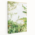 Spring-themed abstract art on a stretched canvas featuring soft green and pink tones, suitable for kitchen wall decor.