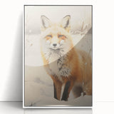 Art deco poster featuring a winter scene, rendered in muted blue and white tones, framed acrylic, ideal for nursery wall art.