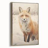 Winter landscape painting on framed canvas with muted blue and white tones, ideal for bedroom wall art.