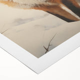 Art deco poster of a winter scene with muted blue and white tones on rolled canvas, suitable for dining room wall art.