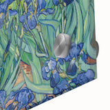 Large abstract wall art on acrylic glass depicting vibrant, swirling blue and yellow patterns.