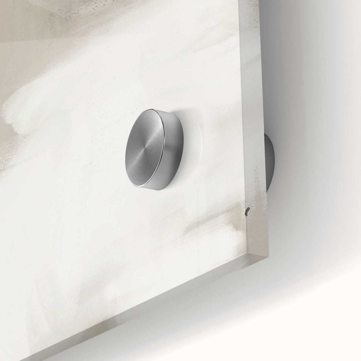 Close-up of an abstract minimalist wall art piece featuring soft pastel colors and smooth acrylic glass finish, ideal for modern home decor.
