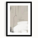 Abstract minimalist wall art framed in black with a white mat, showcasing geometric shapes and soft colors, perfect for modern home decor.