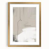 Abstract minimalist wall art frame with a gold mat, showcasing geometric shapes and soft color tones, perfect for modern home decor. The piece adds elegance and sophistication to any interior space.