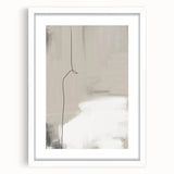 Abstract minimalist wall art framed in white, featuring geometric shapes in soft pastel colors, designed to enhance modern decor aesthetics and create a serene ambiance.
